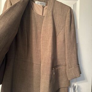 Kasper tan dress and Blazer with Mandarin Collar and Structured Silhouette